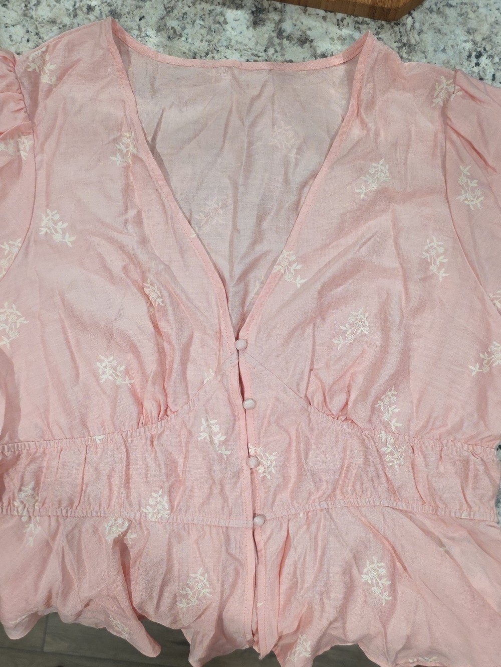 SHEIN Pink Floral V-Neck Button-Front Top